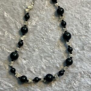 Sophisticated Black and Silver Necklace with Glossy Beads